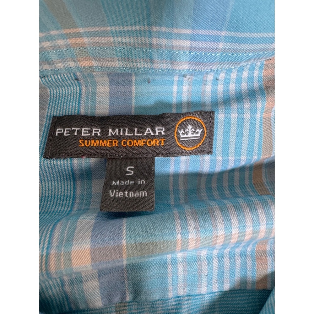Peter Millar Summer Comfort Mens Small Blue Orange Plaid Performance Shirt LS - Picture 3 of 6